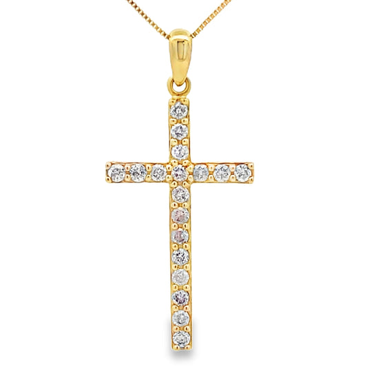 .25ct Diamond Cross Religious Pendant 14KT Yellow Gold
