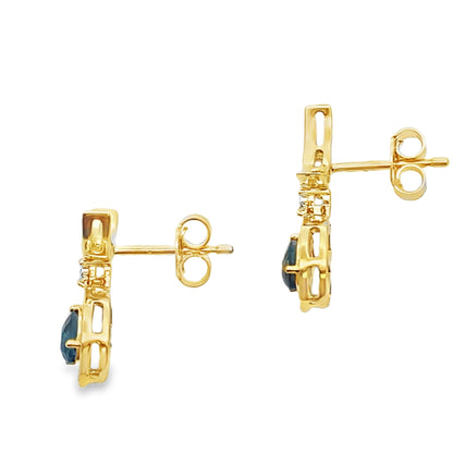London Blue Topaz Dangle Earrings 10KT Yellow Gold