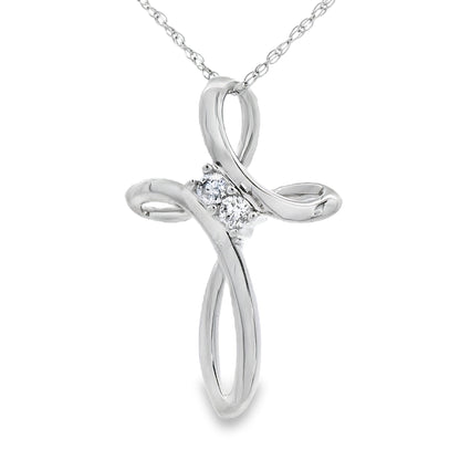 .04ct Diamond Cross Religious Pendant 14KT White Gold
