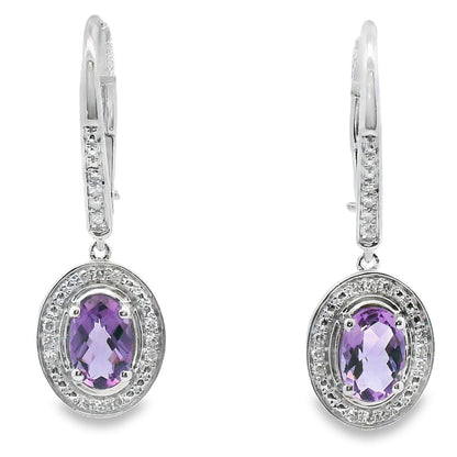 .98ct Amethyst Diamond Dangle Earrings 10KT White Gold