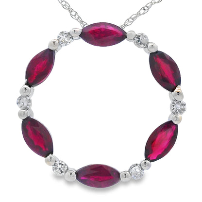 Ruby Diamond Circle of Love Pendant 10KT White Gold