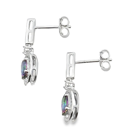 Mystic Fire Topaz Dangle Earrings 10KT White Gold