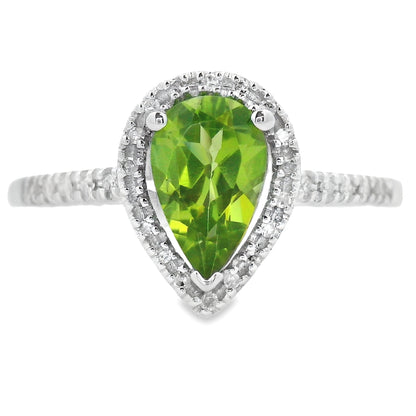 1.10ct Peridot Diamond Ring 14KT White Gold