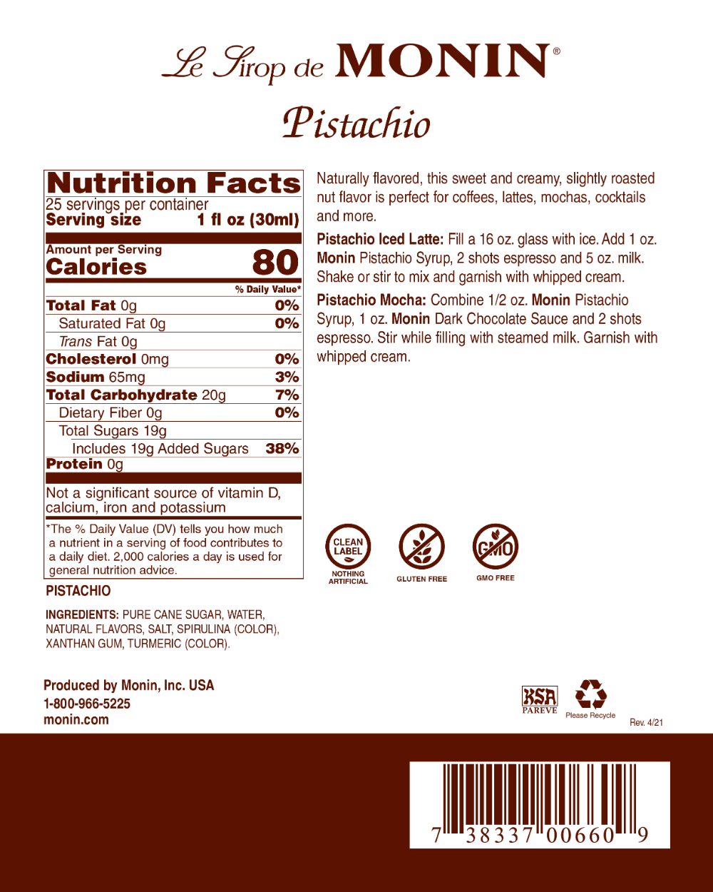 Monin Pistachio Syrup