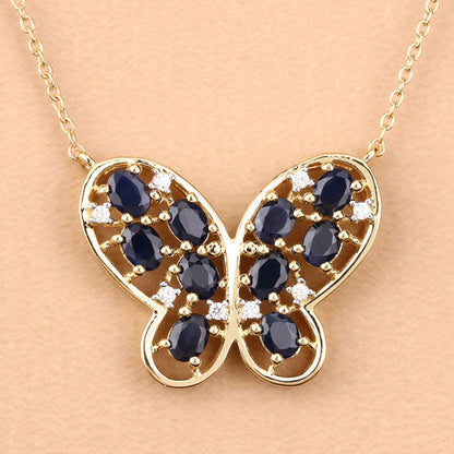2.16 Carat Genuine Blue Sapphire and White Zircon .925 Sterling Silver Necklace