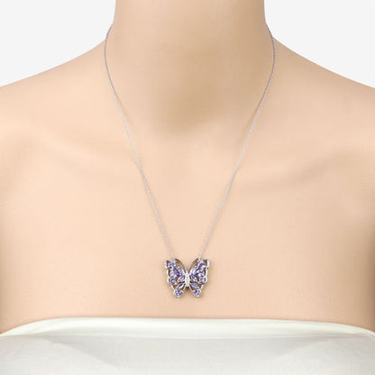 2.76 Carat Genuine Tanzanite and White Zircon .925 Sterling Silver Necklace