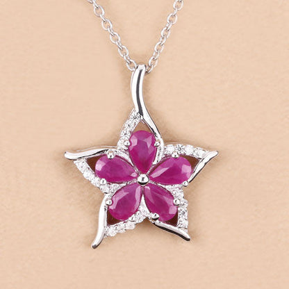 1.37 Carat Genuine Ruby and White Zircon .925 Sterling Silver Pendant