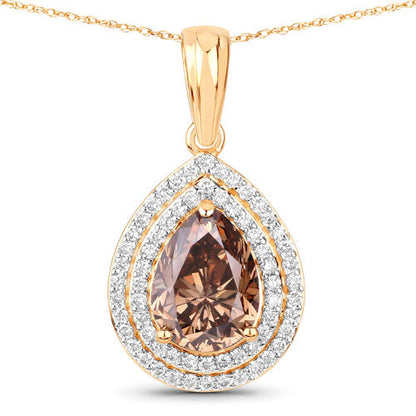IGI Certified 2.01 Carat Genuine Brown Diamond Center and 0.29cttw White Diamond 18K Yellow Gold Pendant (2.30cttw)