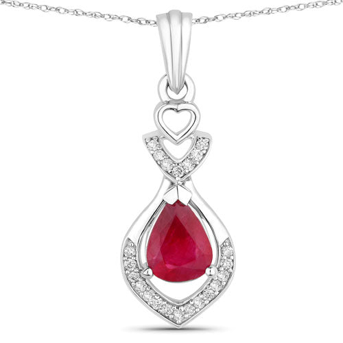 0.86 Carat Genuine Ruby and White Diamond 14K White Gold Pendant
