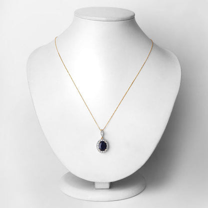 3.38 Carat Genuine Blue Sapphire and White Diamond 14K Yellow Gold Pendant