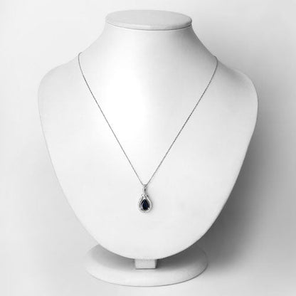 1.48 Carat Genuine Blue Sapphire and White Diamond 14K White Gold Pendant