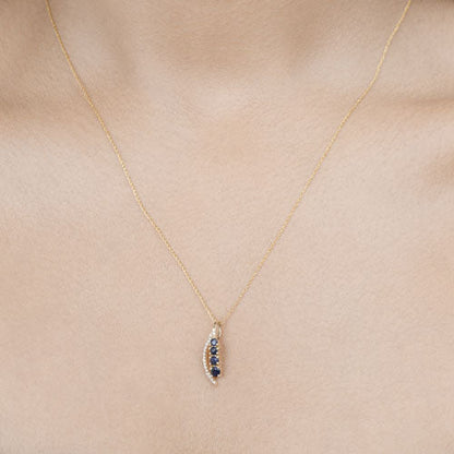 0.40 Carat Genuine Blue Sapphire and White Diamond 14K Yellow Gold Pendant