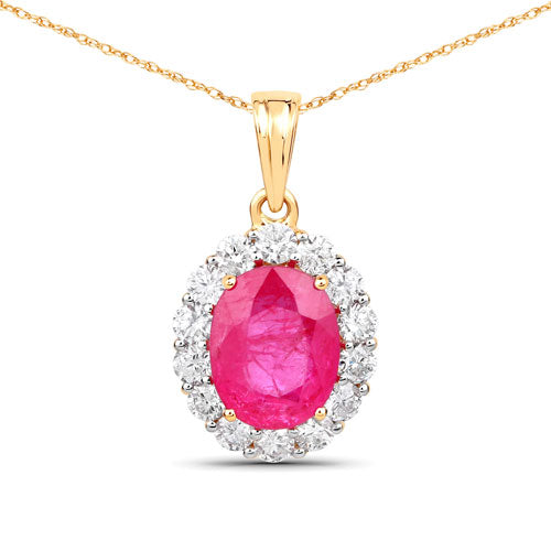 2.56 Carat Genuine Burma Ruby and White Diamond 18K Yellow Gold Pendant
