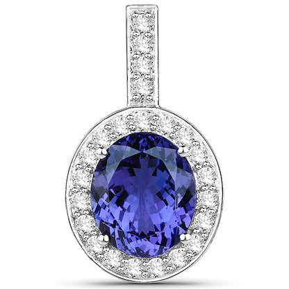 10.15 Carat Genuine Tanzanite and White Diamond 18K White Gold Pendant