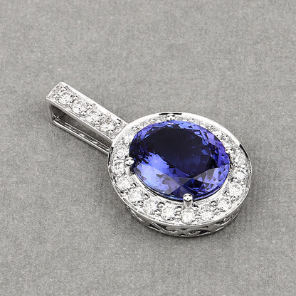 10.15 Carat Genuine Tanzanite and White Diamond 18K White Gold Pendant