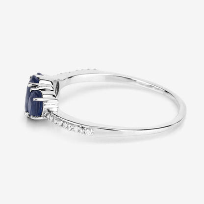 0.98 Carat Genuine Blue Sapphire and White Diamond 14K White Gold Ring