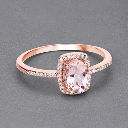 0.82 Carat Genuine Morganite and White Diamond 14K Rose Gold Ring
