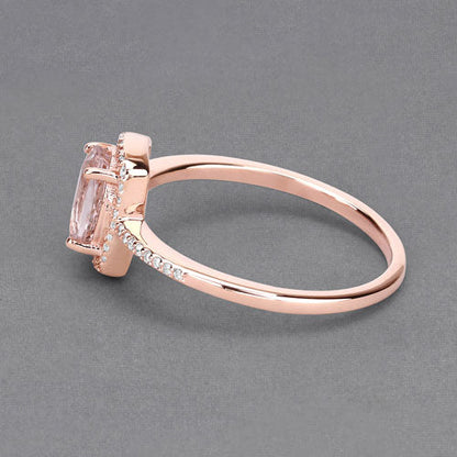 0.82 Carat Genuine Morganite and White Diamond 14K Rose Gold Ring