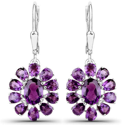 11.60 Carat Genuine Amethyst and White Topaz .925 Sterling Silver 3 Piece Jewelry Set (Ring, Earrings, and Pendant w/ Chain)