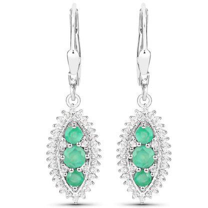 3.52 Carat Genuine Zambian Emerald and White Topaz .925 Sterling Silver 3 Piece Jewelry Set (Ring, Earrings, and Pendant w/ Chain)