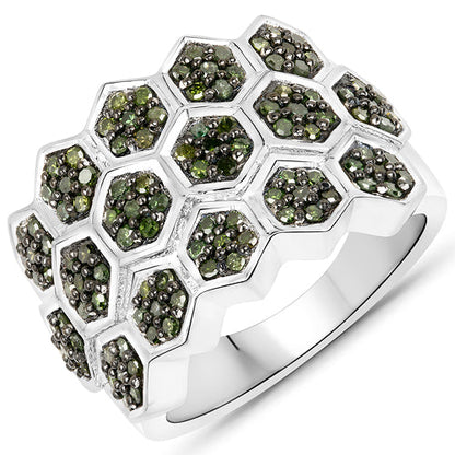 0.75 Carat Genuine Green Diamond .925 Sterling Silver Ring