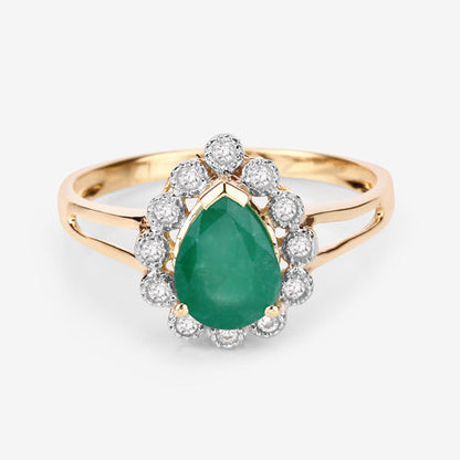 1.22 Carat Genuine Zambian Emerald and White Diamond 14K Yellow Gold Ring