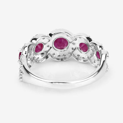 1.99 Carat Genuine Ruby and White Diamond 14K White Gold Ring