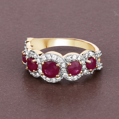 1.99 Carat Genuine Ruby and White Diamond 14K Yellow Gold Ring