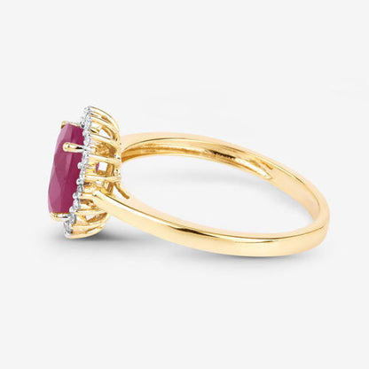 1.58 Carat Genuine Ruby and White Diamond 10K Yellow Gold Ring