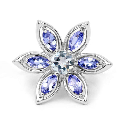 1.34 Carat Genuine Aquamarine and Tanzanite .925 Sterling Silver Ring