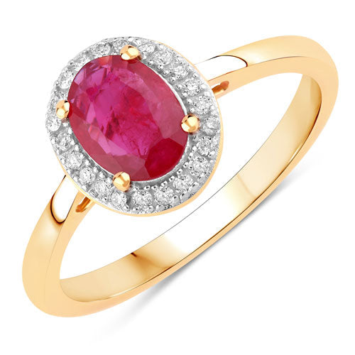 1.06 Carat Genuine Ruby and White Diamond 14K Yellow Gold Ring