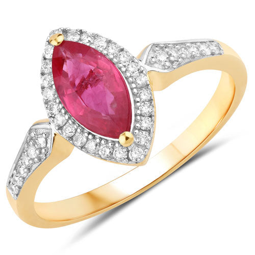 0.96 Carat Genuine Ruby and White Diamond 14K Yellow Gold Ring