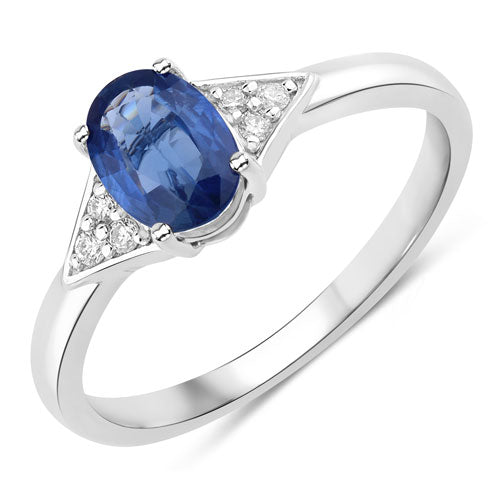 1.01 Carat Genuine Blue Sapphire and White Diamond 14K White Gold Ring