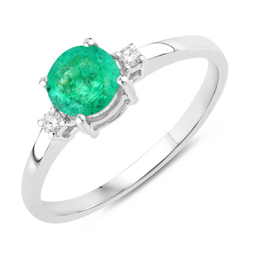 0.71 Carat Genuine Zambian Emerald and White Diamond 14K White Gold Ring
