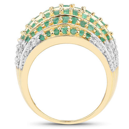 2.16 Carat Genuine Emerald and White Topaz .925 Sterling Silver Ring