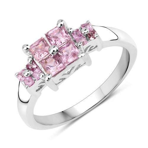 0.96 Carat Genuine Pink Sapphire  .925 Sterling Silver Ring