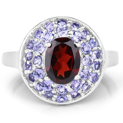 2.56 Carat Genuine Garnet & Tanzanite .925 Sterling Silver Ring