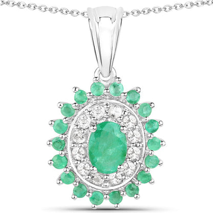 6.53 Carat Genuine Zambian Emerald and White Topaz .925 Sterling Silver 3 Piece Jewelry Set (Ring, Earrings, and Pendant w/ Chain)