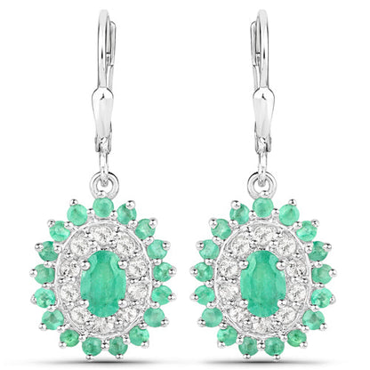 6.53 Carat Genuine Zambian Emerald and White Topaz .925 Sterling Silver 3 Piece Jewelry Set (Ring, Earrings, and Pendant w/ Chain)