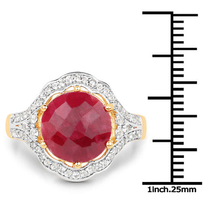 14K Yellow Gold Plated 6.91 Carat Dyed Ruby and White Topaz .925 Sterling Silver Ring