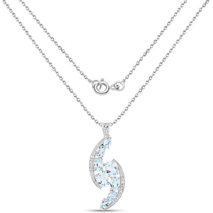 7.27 Carat Genuine Blue Topaz and White Topaz .925 Sterling Silver Pendant