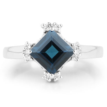 1.99 Carat Genuine London Blue Topaz & White Topaz .925 Sterling Silver Ring