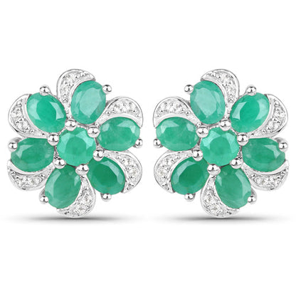 7.84 Carat Genuine Emerald and White Topaz .925 Sterling Silver 3 Piece Jewelry Set (Ring, Earrings, and Pendant w/ Chain)
