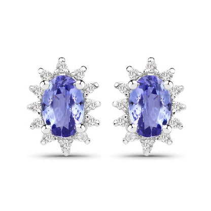 2.00 Carat Genuine Tanzanite and White Topaz .925 Sterling Silver Jewelry Set