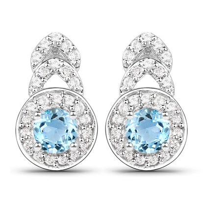 3.24 Carat Genuine Blue Topaz and White Topaz .925 Sterling Silver Jewelry Set
