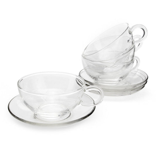 Yama Glass Latte Cups w/ Saucers (8oz) - Set of 4